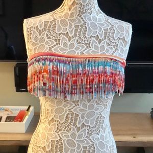 L*Space Ocean Sunrise Fringe Bandeau Bikini Top